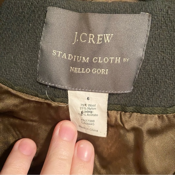 J. Crew Nello Gori Italian Stadium Cloth Coat Olive Green Wool Women’s 6 Classic - Picture 2 of 6